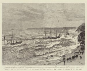 Hylyt Cornish Coastilla, Steamers Cintra, Bessie ja Vulture Ashore St Ives Bayssa